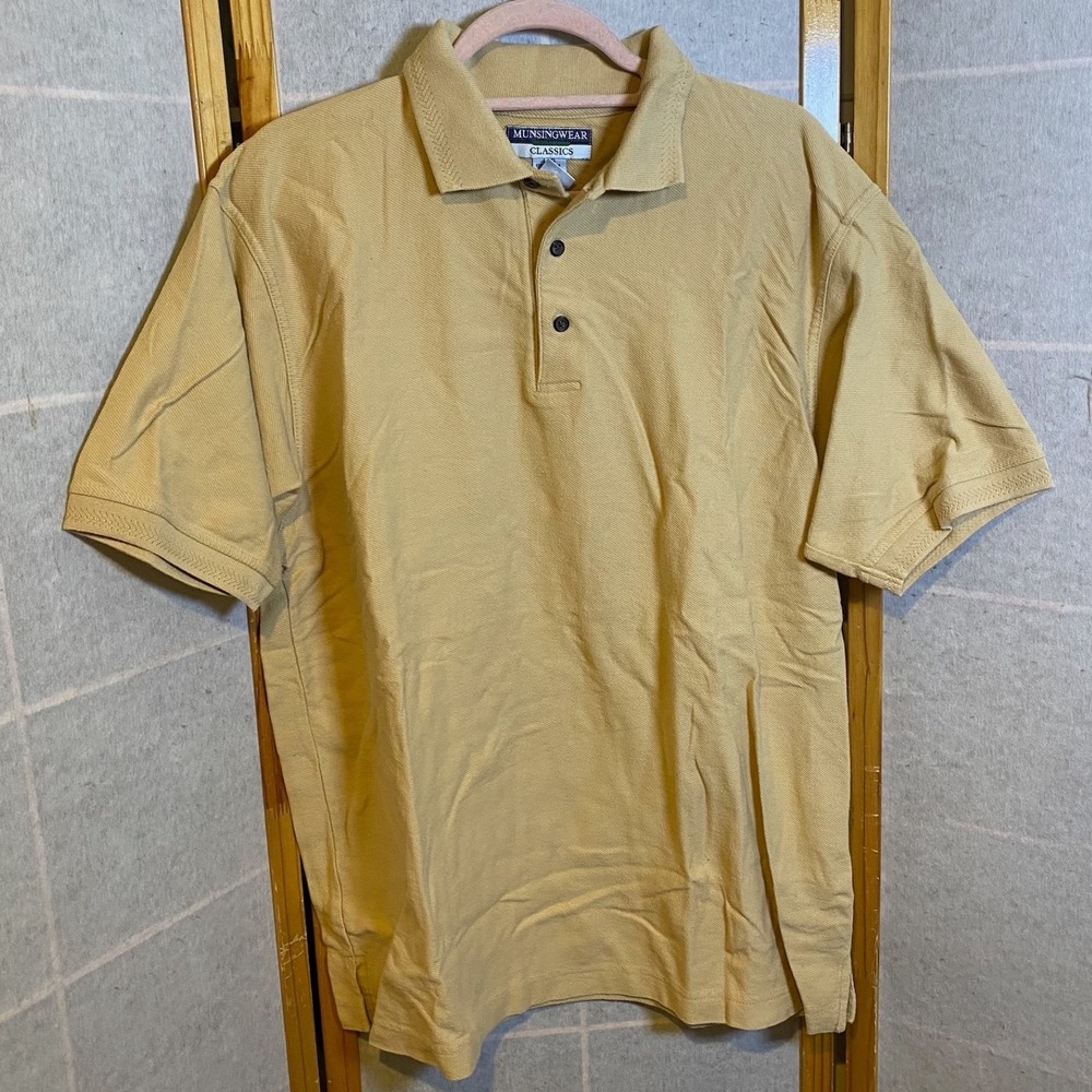 Munsingwear Classics Mens Large Yellow Cotton Short Sleeve‎ Pique Polo Shirt